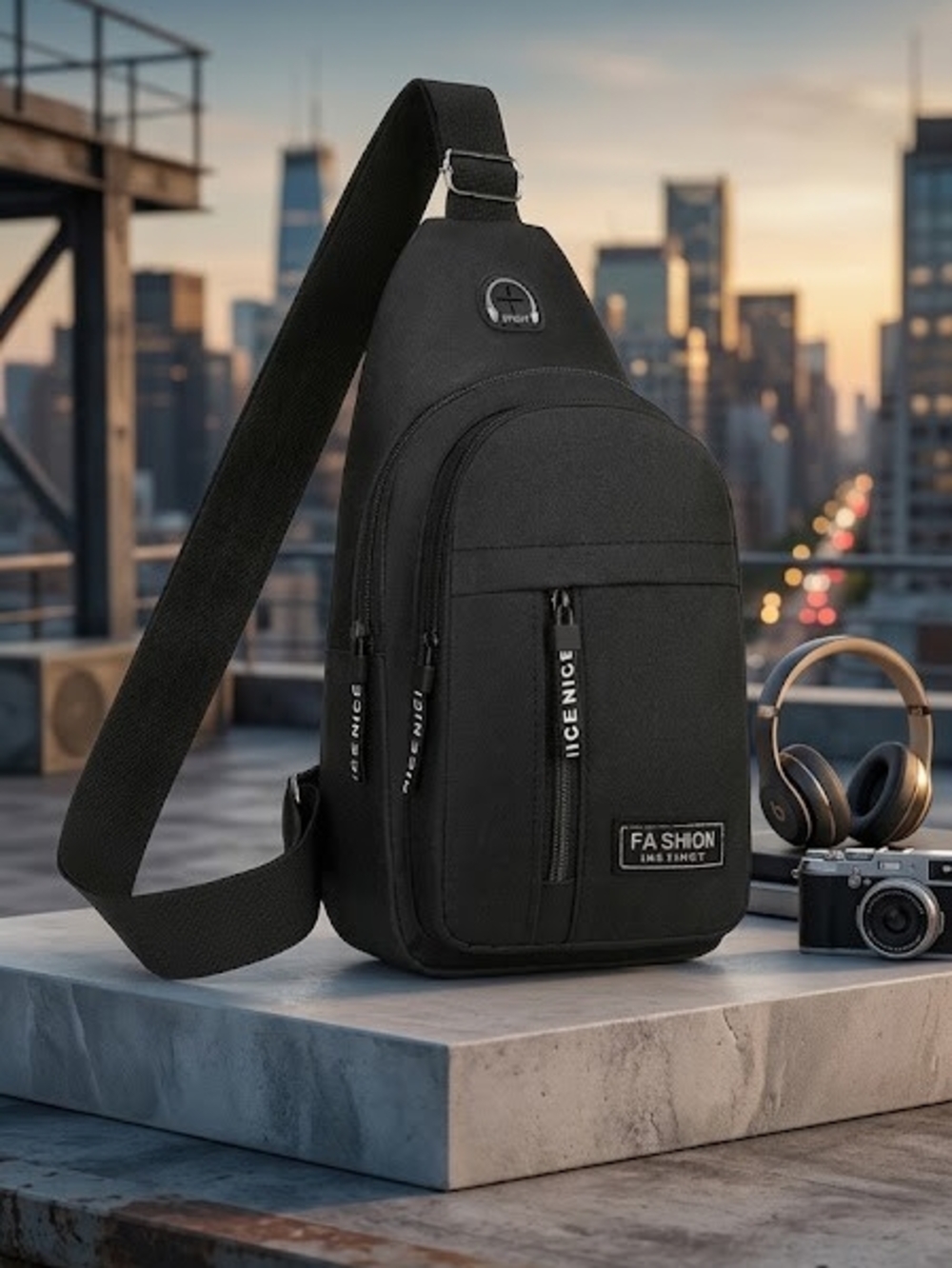 Black Fashion Sling Crossbody Bag for Men